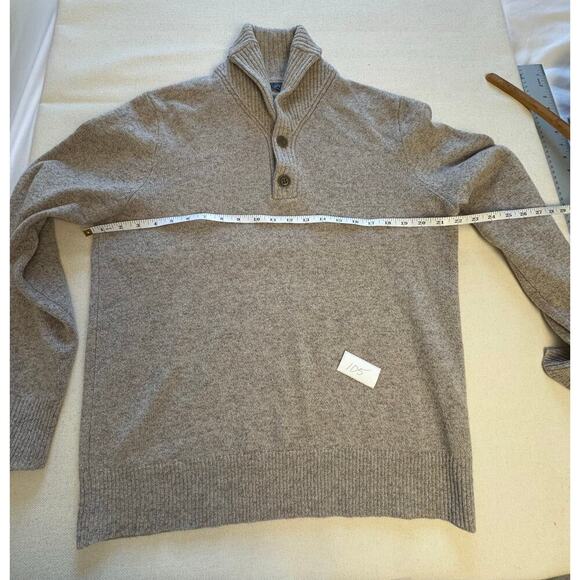 J. Crew Sweater Lambswool Beige Shawl Collar Two Button Pullover Mens Size M - Picture 5 of 9